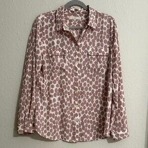 LOFT Mauve and Cream Patterned Button Down Blouse